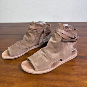 Vince Gladiator Sandals Womens 8.5 Brown Suede Ankle Wrap Slouchy Flat Boho